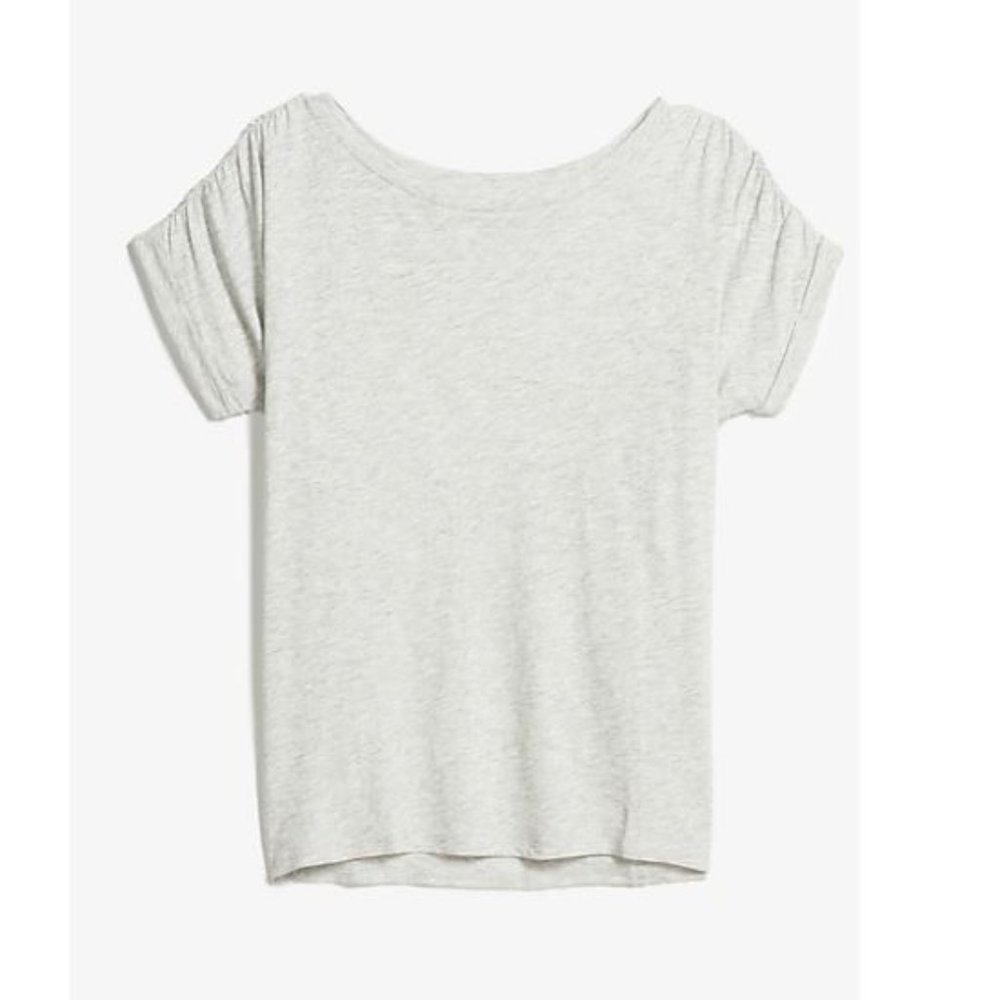Express Heathered Ruched Sleeve Bateau Neck Tee